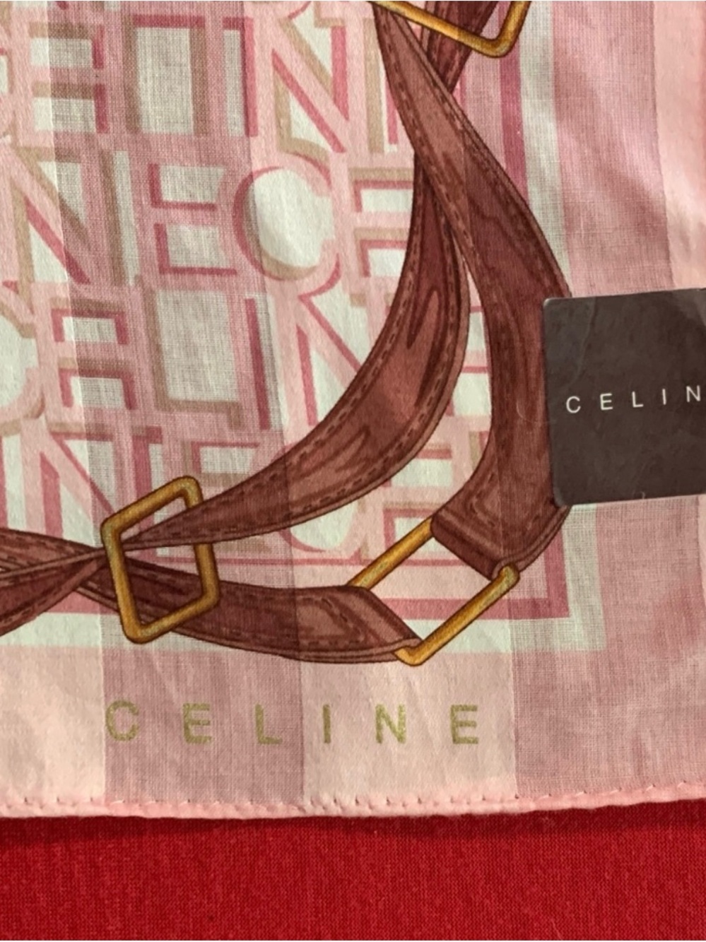 Celine Pink Scarf with Brown Strap and Gold Hardware Print - Picture 3 of 6